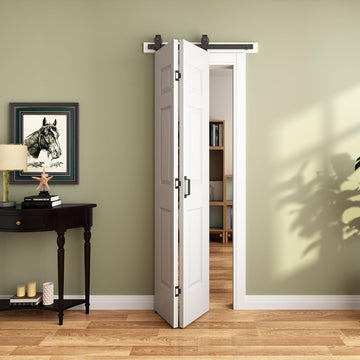 24"x 84" Bifold Barn Door, Bifold Sliding Barn Doors with 2.33FT Hardware Kit Included, Primed Doors