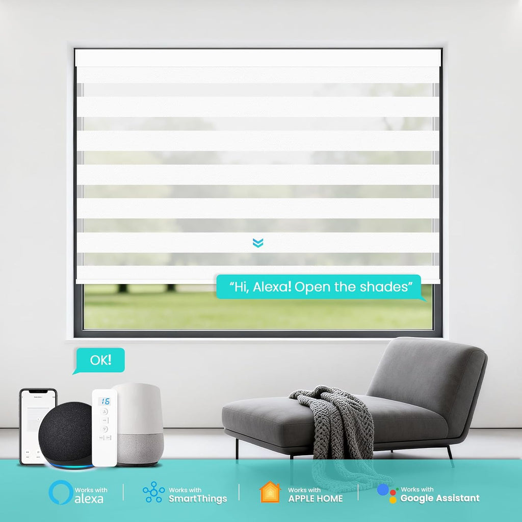 Motorized Blinds with Remote, 95% Blackout Smart Electric Zebra Shades, Built-in Rechargeable Tubular Motor Automatic