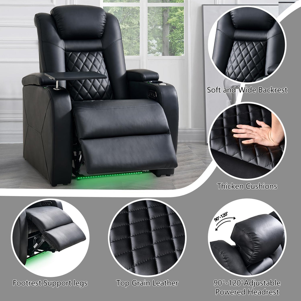 Home Theater Seating, Classic Series Leather Movie Theater Chairs, Power Headrest and Memory with C-Type USB Charger
