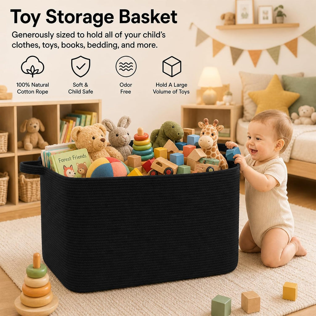 118L Extra Large Blanket Basket Living Room, 24.8"x17.7"x16.2" | Woven Rope Baskets for Storage, Nursery Blanket