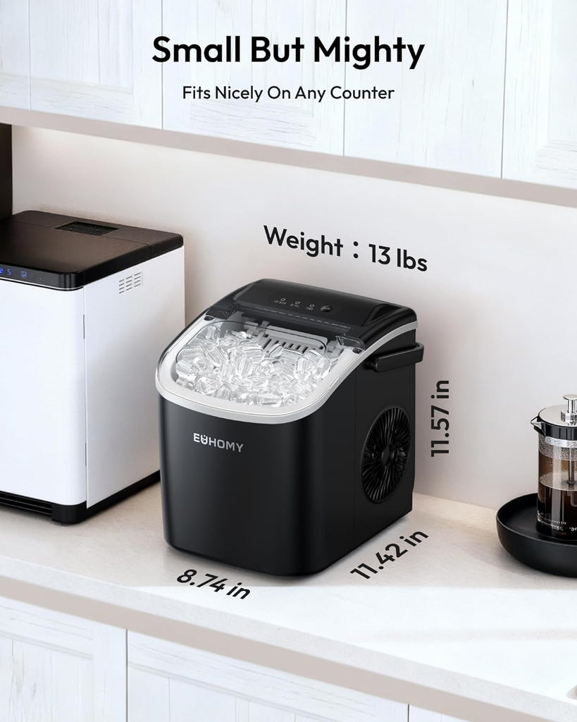 Countertop Ice Maker Machine with Handle, 26lbs in 24Hrs, 9 Ice Cubes Ready in 6 Mins, Auto-Cleaning Portable Ice