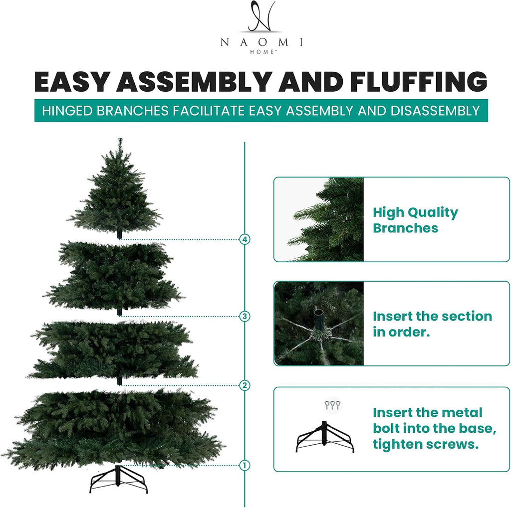 Cynthia 7.5ft Prelit Aritificial Christmas Tree with 3661 Branch Tips, 800 Warm Lights and Metal Stand, 60" Wide