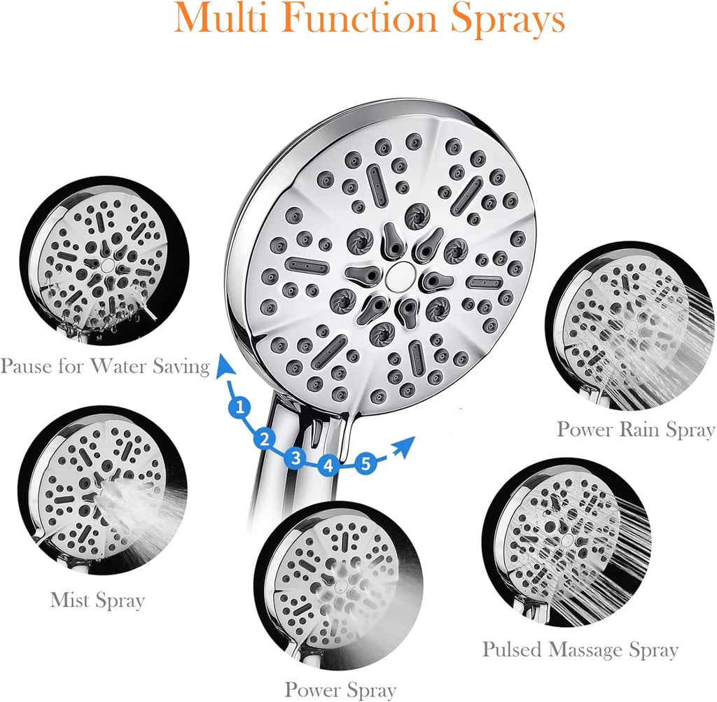 Shower Head with Handheld High Pressure-Full Body Coverage Powerful Rain Showerhead Extra 60" Long Hose and Adjustable