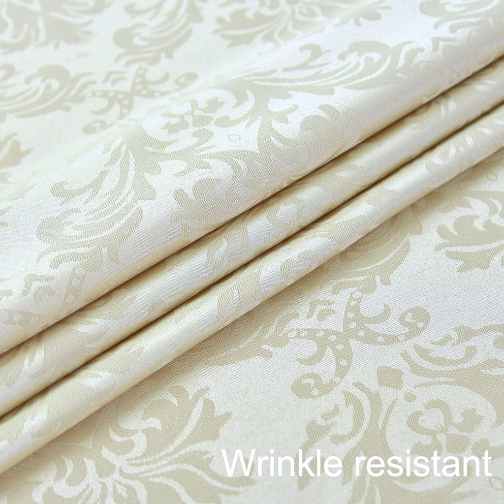 Rectangle Tablecloth - 60 x 120 Inch Beige Cream Damask Table Cloth Jacquard Design Spill Proof Wrin