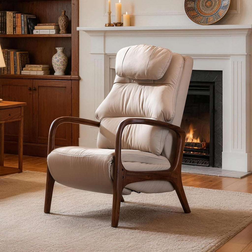 M7 Power Recliner Chair for Adults, Real Leather | Adjustable Lumbar Support & 5-Min Rhythmic Stretch 160° Reclining