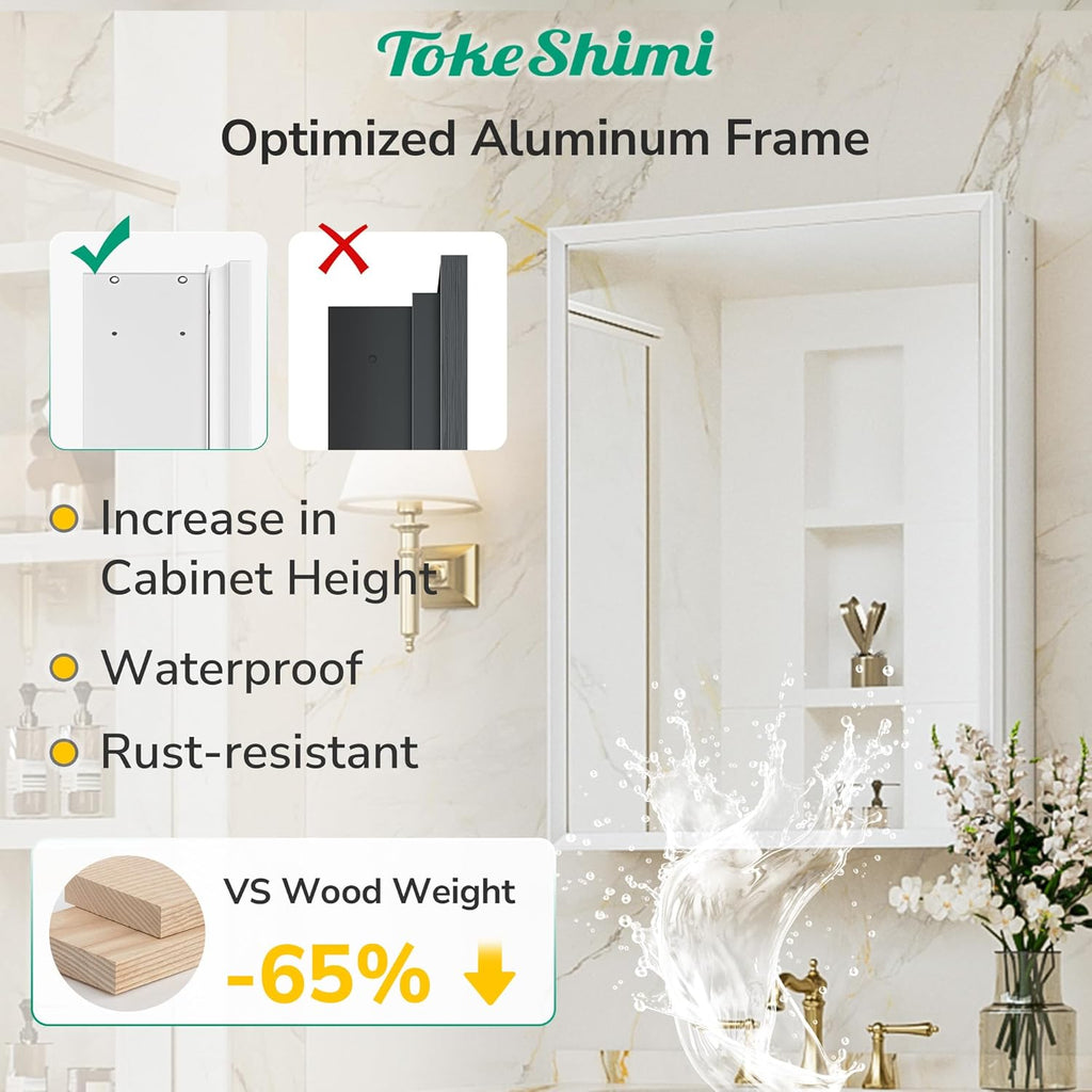 14 x 24 White Recessed Medicine Cabinet with Mirror, Assembly Required, Bathroom Medicine Cabinet with Mirror