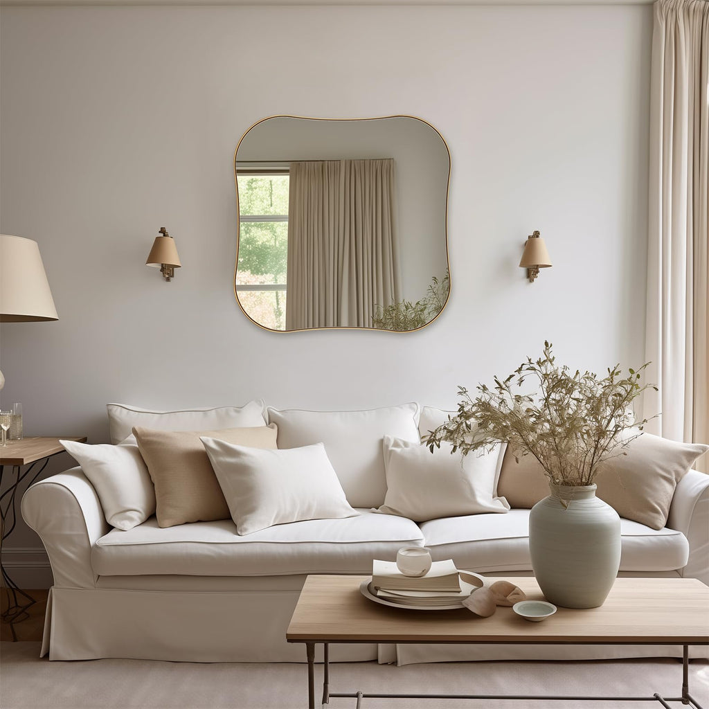 30x30'' Brushed Gold Mirrors for Wall, Irregular Square Mirrors