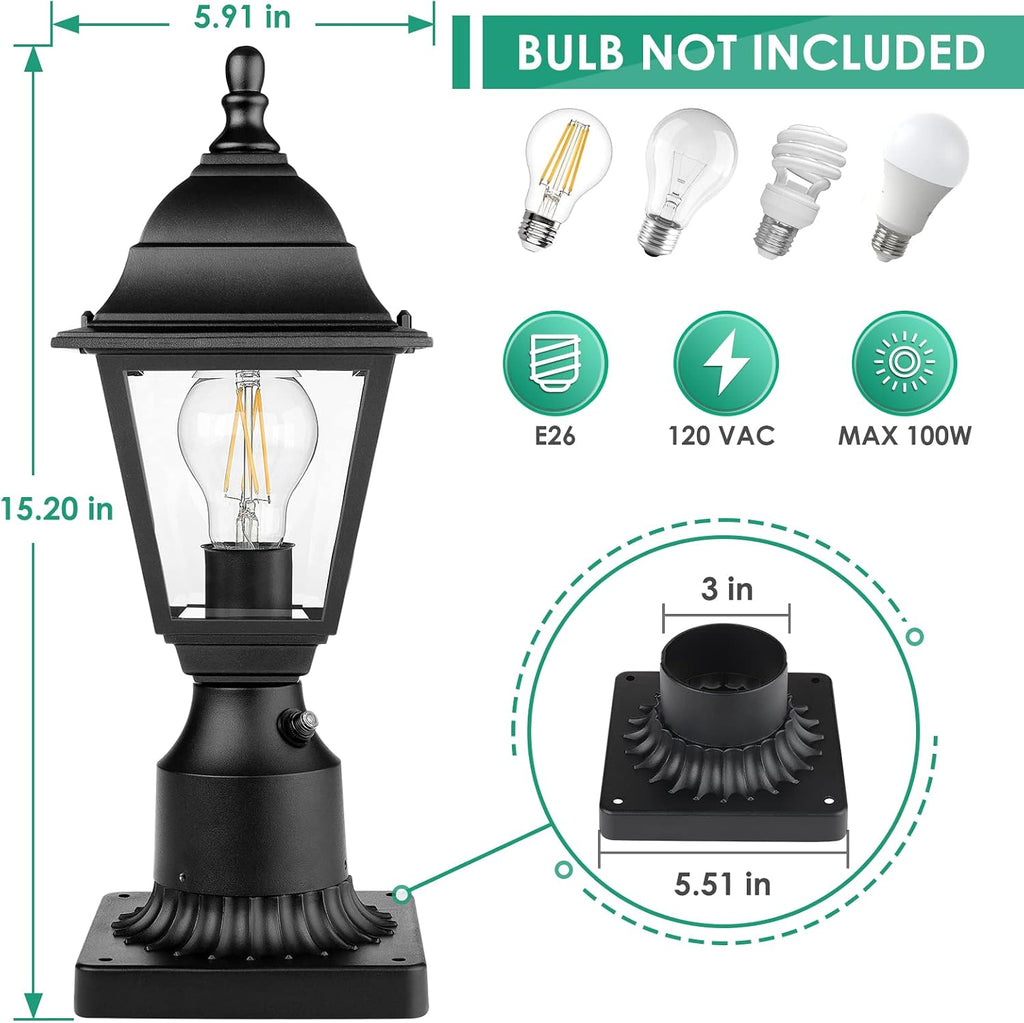 Dusk to Dawn Outdoor Post Lights, 2-Pack Waterproof Outside Post Lamps with Pier Mount