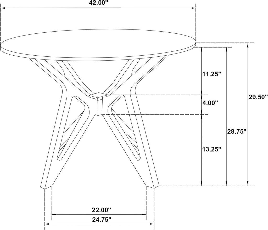 Elowen - Solid Wood - 42-Inch Round Dining Table with Bevel Tabletop, Angled Base Design, Geometric Legs - Dining