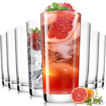 Drinking Water Glasses Set, Lead-Free Crystal Highball Glass, Tall Glass Cups for Cocktail Parties,Clear set of 8,16oz