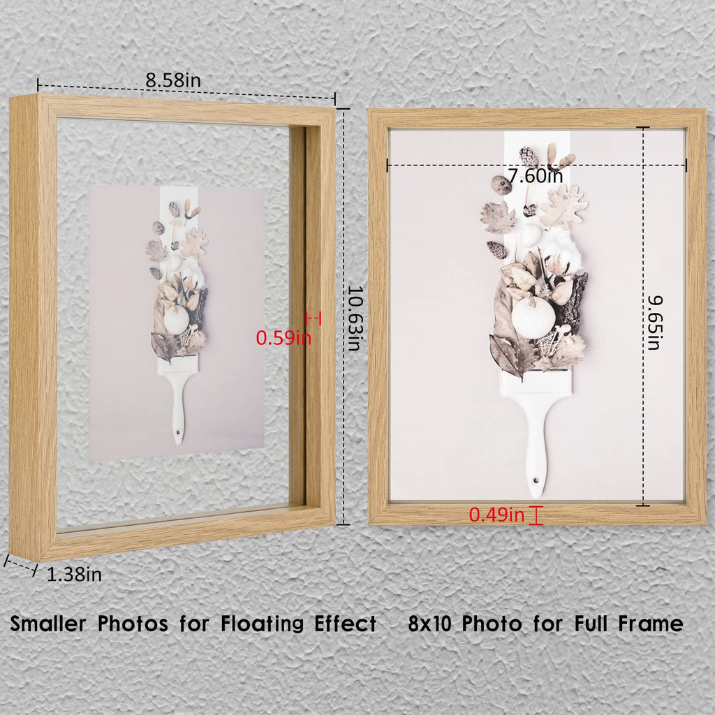 8x10 Floating Frame Set of 2, Double Glass Rustic Photo Frame for Wall Hanging or Tabletop Standing, Display Any Size