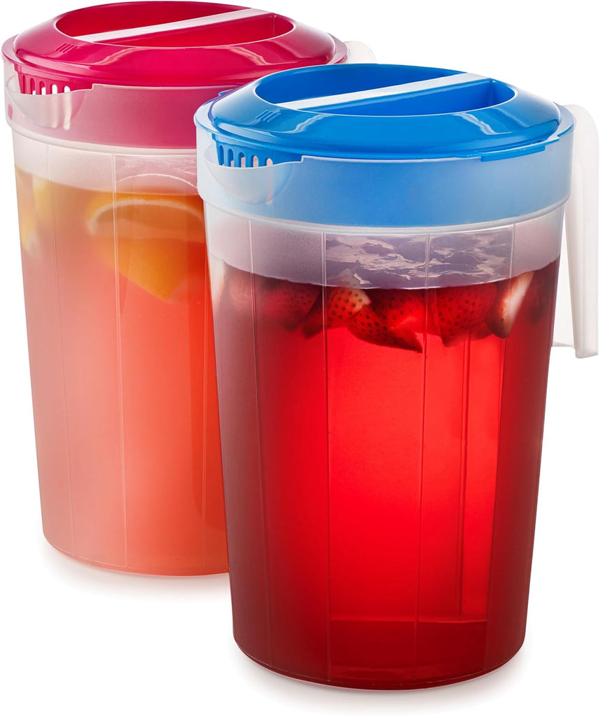 2-Pack 1-Gallon Plastic Pitchers with Lids - Iced Tea Pitchers with Twist Cover BPA-Free, Dishwasher & Freezer Safe