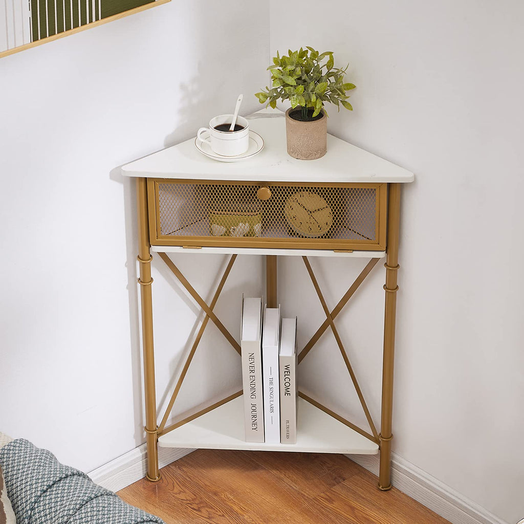 Corner Table for Small Spaces, Multipurpose Storage Cabinet Shelf Organizer with Flip Door /Bedroom/Kitchen/Bathroom