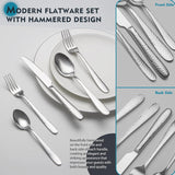 Hammered Silverware Set, 40-Piece Stainless Steel Flatware Set for 8, Mirror Finish Tableware Kitchen Cutlery Sets