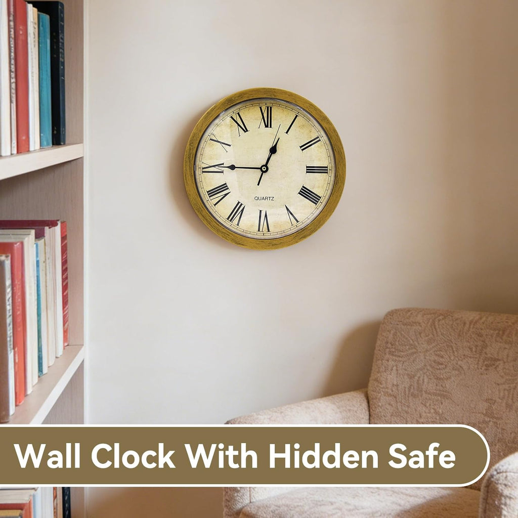 Wall Clock with Hidden Safe, Vintage Wall Clock Diversion Safe Simple Style Plastic Wallclock Valuables Diversion Safe for Money Cash...