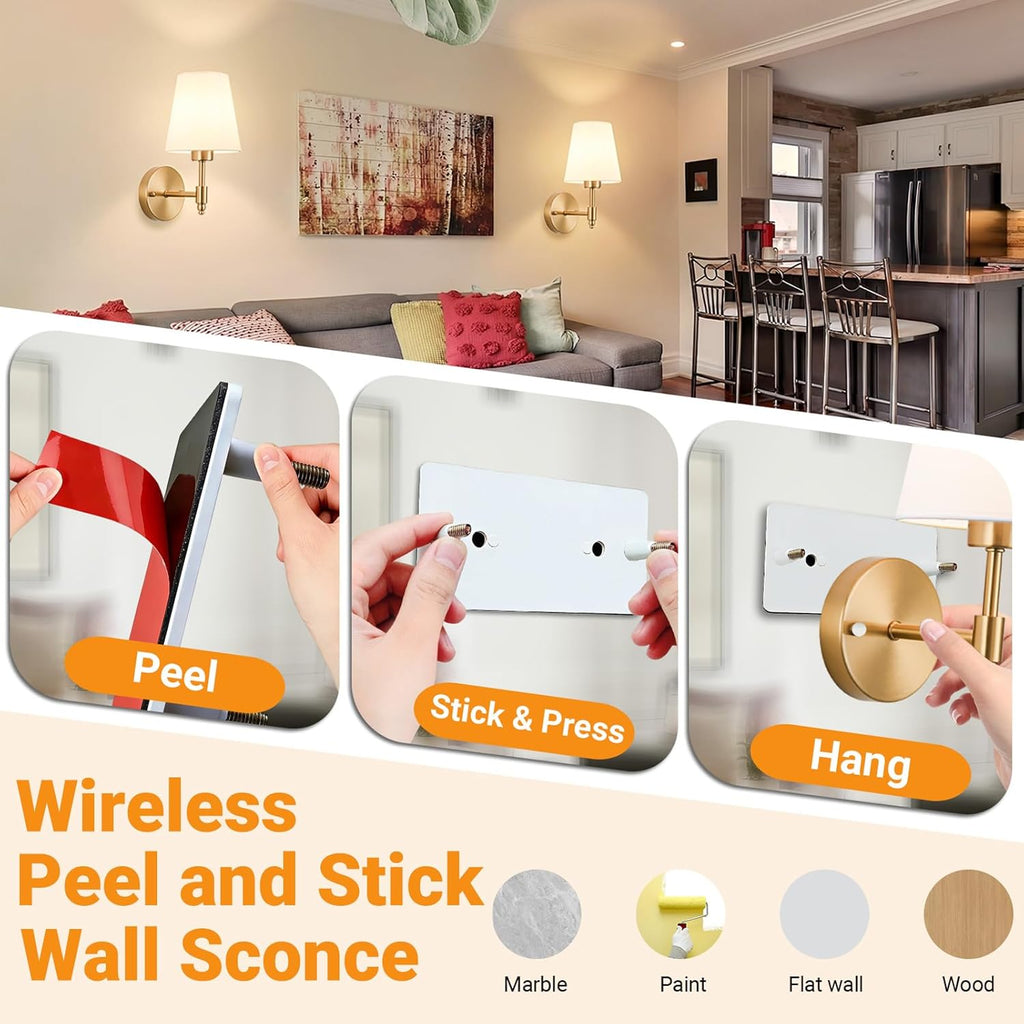 Battery Operated Wall Sconces Set of Two, Wireless Battery Wall Light with 10000mAh RGB Dimmable Magnetic Bulb and Remote, Rechargeable Sconce Wall Decor for Bedroom Living Room Hallway