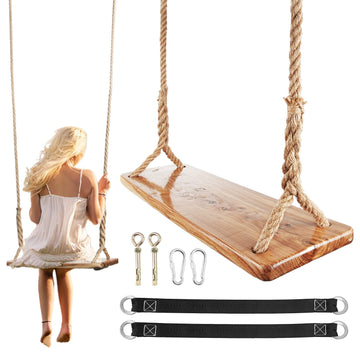 Wooden Tree Swing, 500lbs Load Capacity Wooden Swing for Adults & Kids, Adjustable Height, Waterproof Hanging Swing Seat