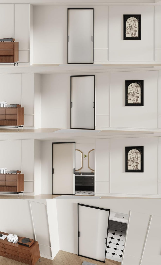 Concealed Track Sliding Glass Barn Door - 40" x 87" Frosted 5/16" Tempered Glass, Soft-Close Hydraul