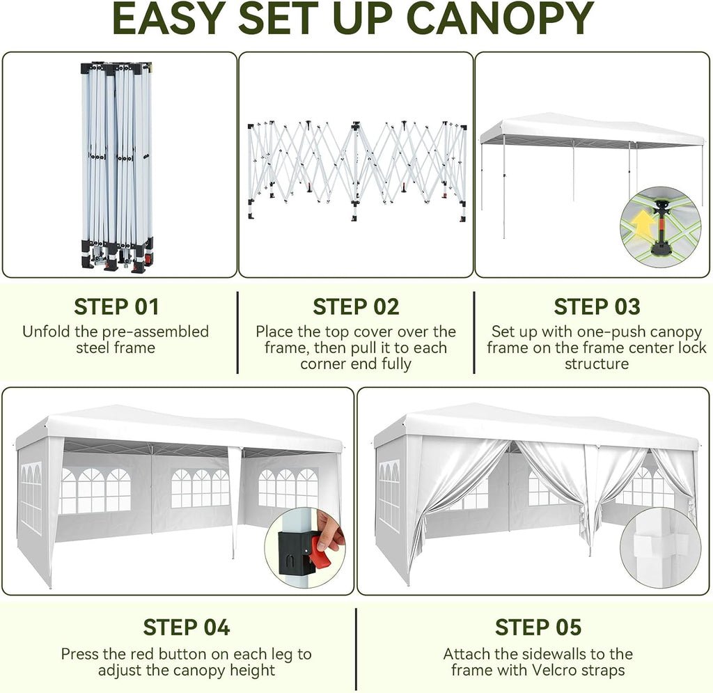 10x20 Pop Up Canopy Tent with 6 Removable Sidewalls