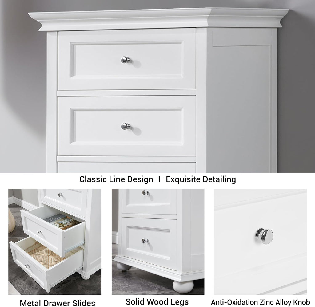 Tall White Dresser with 7 Drawers, 52" Tall Skinny Dresser | Modern White Tall Chest of Drawers Dresser,Wooden