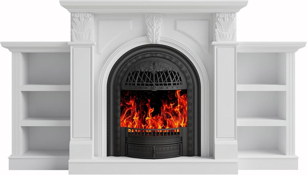80 Inch Electric Fireplace TV Stand with Mantel, Birdcage-Style Fireplace Heater and Carved Column Design, Entertainment Center for Living Room or Bedroom, Black