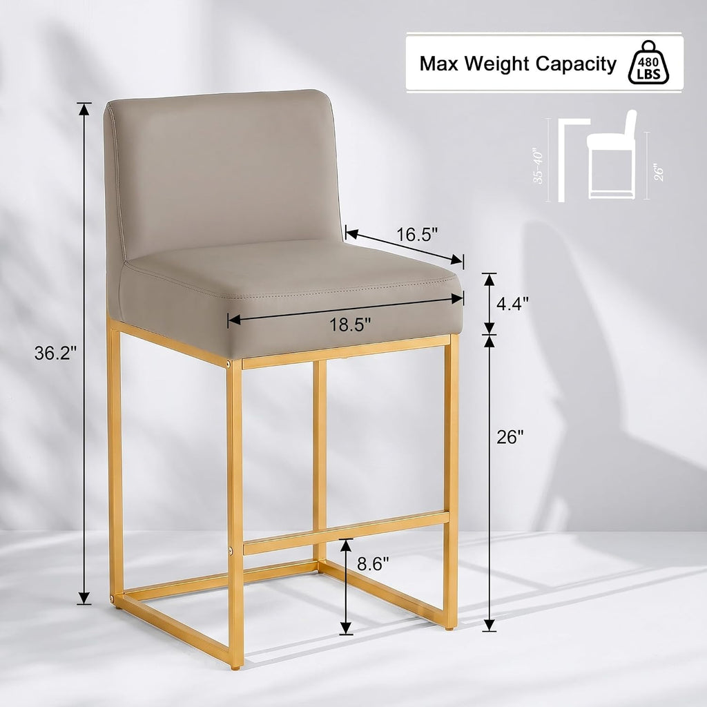 Modern Bar Stools Set of 4,Counter Height Bar Stools,26" PU Leather Modern Kitchen BarStools with Backs,Bar Chairs