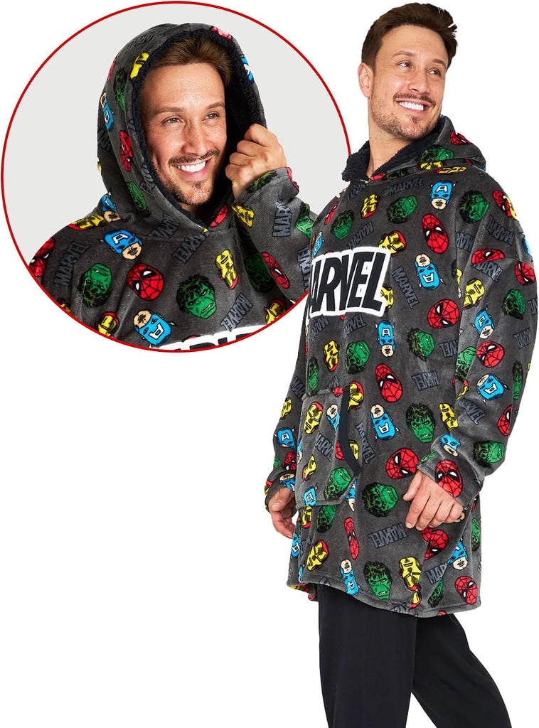 Avengers Blanket Hoodie for Men, Teens, Oversized Fleece Wearable Blanket with Sherpa Hood Poncho, Gifts for Men