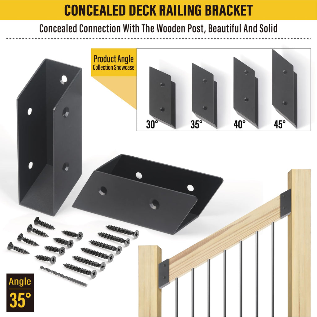 8 Pair(16pack) 35° Stair Stainless Steels Deck Railing Bracket Connectors, for 2x4 (Actually 1 1⁄2" x 3 1⁄2") Wood
