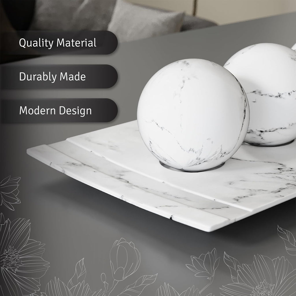 White Marble Look Home Decor Tray and Orb Set Coffee Table Decor Centerpiece Table Decorations for Dining Table