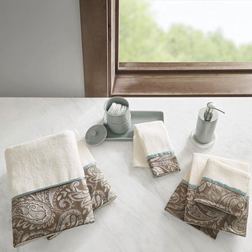 Park Aubrey Cotton Bath Towel Set Jacquard, 6 Piece, Blue/Brown | Plush Feel, Hotel Quality , Paisley Pattern