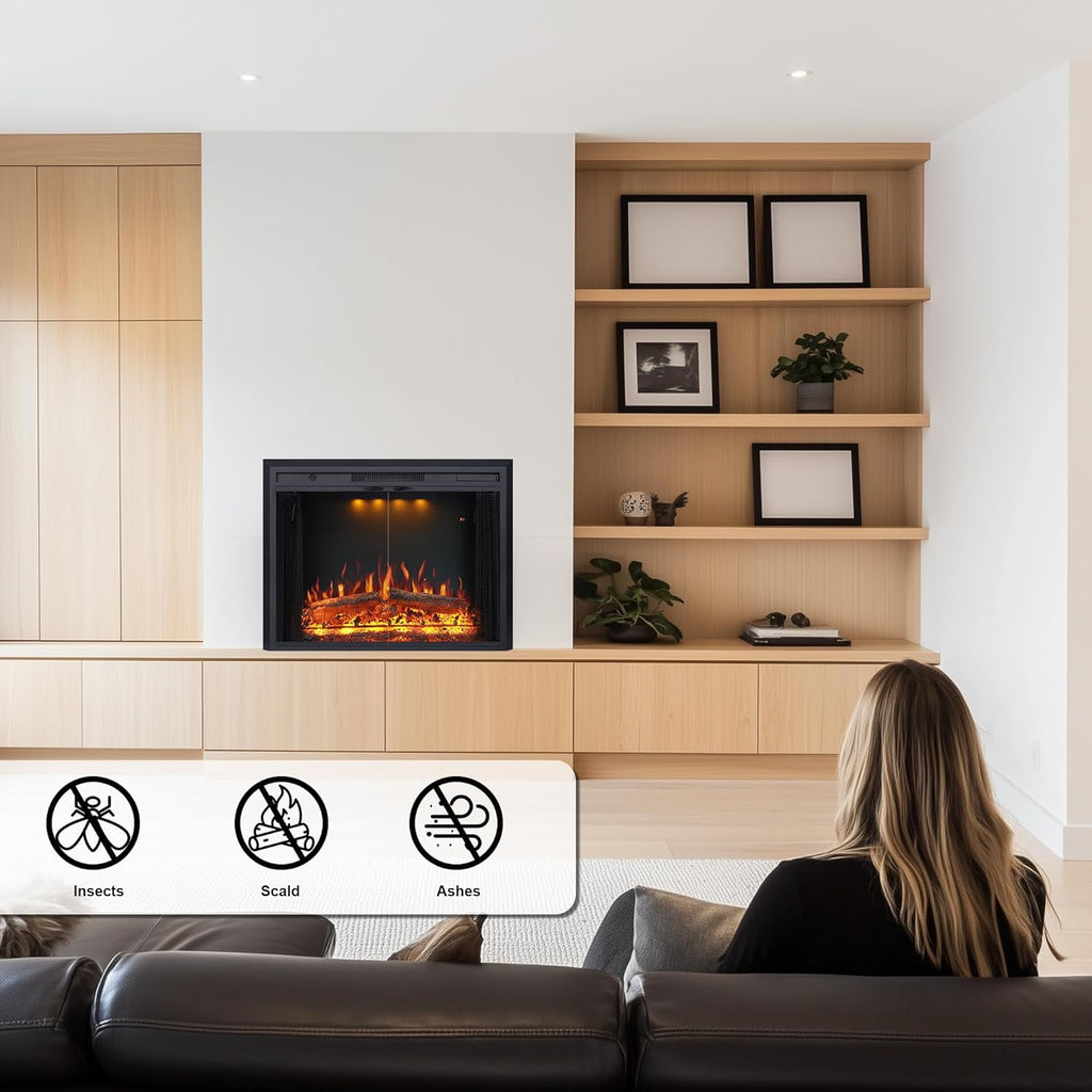 35.63” W 27.5" H Electric Fireplace Insert with Low/High Temperature Settings