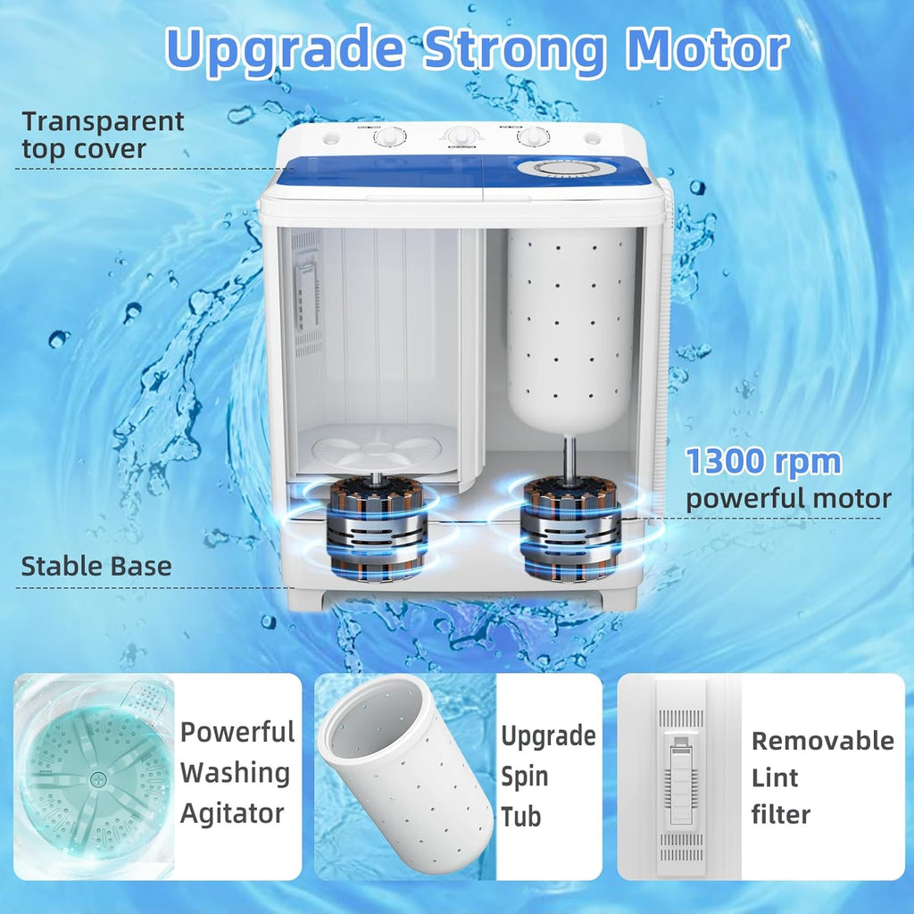 Portable Washing Machine, Twin Tub Washing Machine Laundry Compact Washer spinner Combo with 28lbs capacity, 18Lbs