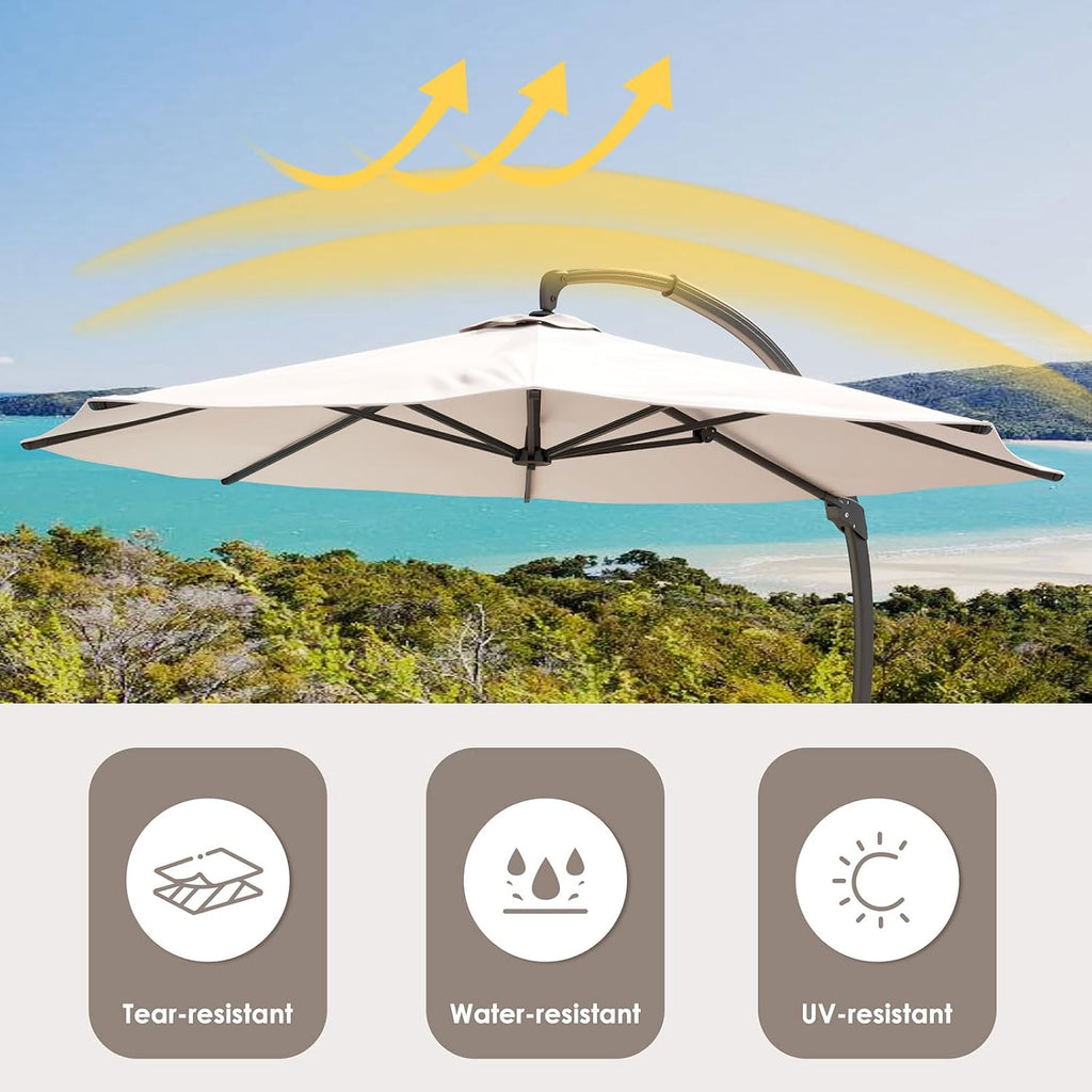 11FT Cantilever Patio Umbrella With Base Included, Round Large Aluminum Outdoor Cantilever