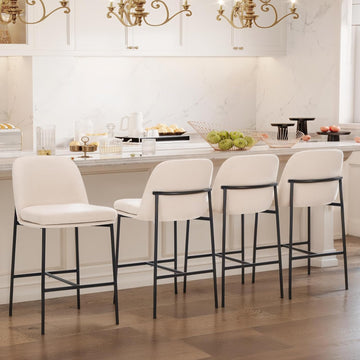 Counter Height Bar Stools Set of 4, 25 Inch Modern Fabric Kitchen Island Stools with Back, Upholstered Counter
