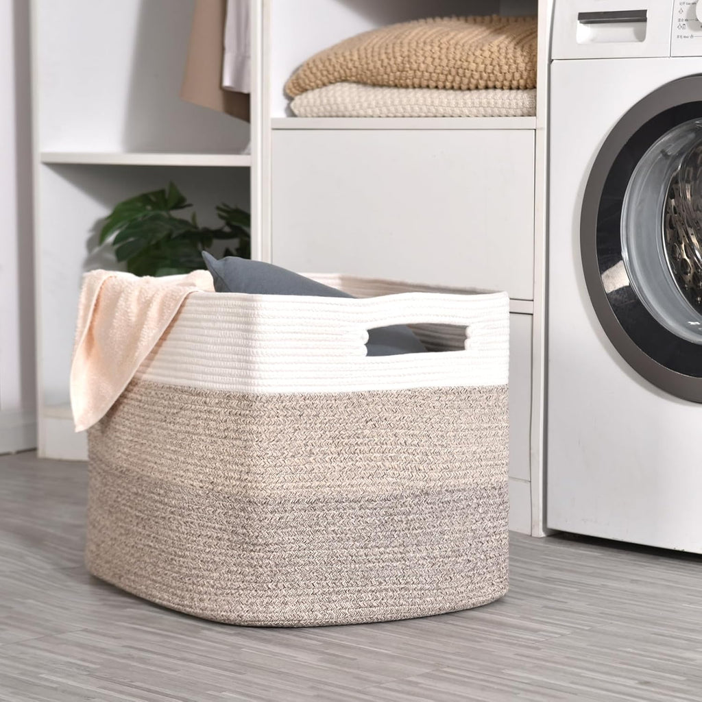 Extra Large Blanket Basket Gradient Brown 25x16x16 | Extra Large Rectangular Storage Basket for Toys, Clothes, Shoes