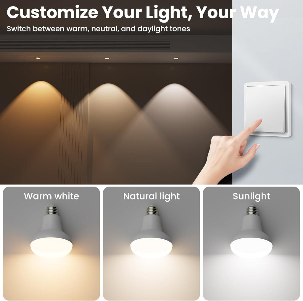 BR30 LED Flood Light Bulbs - 2 Pack 65W 1000LM Indoor Flood Lights, E26 Base, 3 Color Temperature Dimmable Recessed