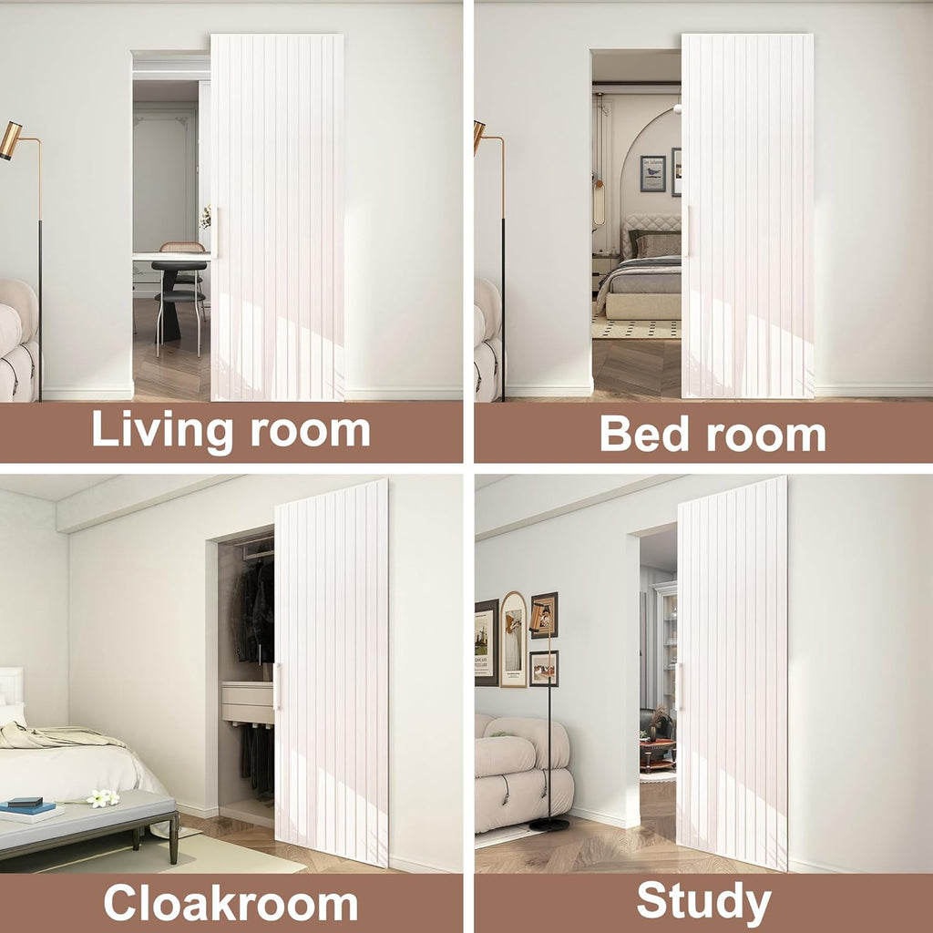 40"x86" Concealed Sliding Barn Door with Soft Close Hardware Kit, White Hidden Door for Opening 32"-