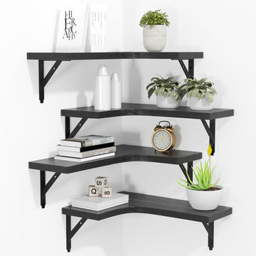 Corner Floating Shelves Wall Mounted Set of 4, Rustic Wood Storage Display Shelves Decor, Bathroom, Kitchen, Bedroom