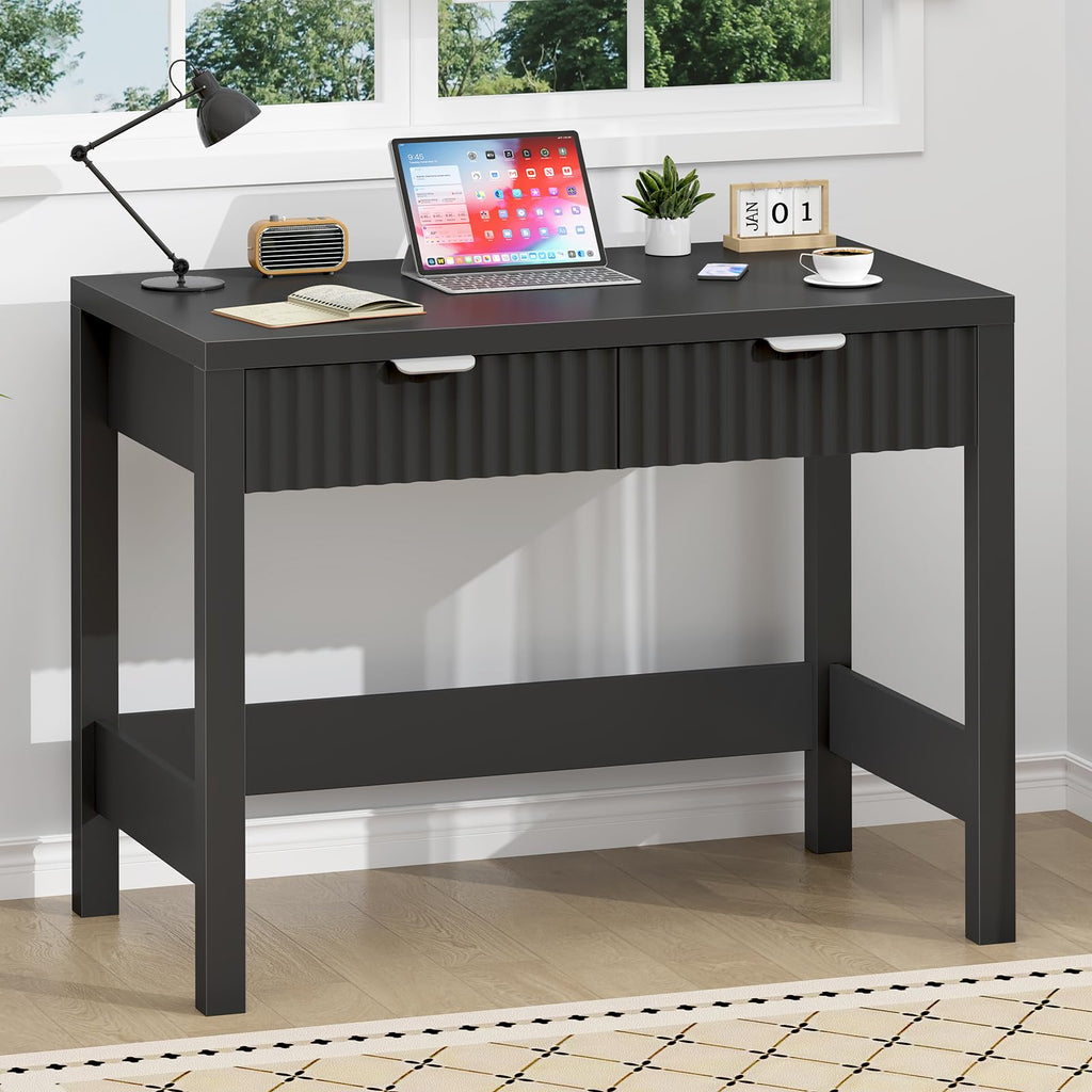 32 Inch Small Fluted Computer Desk with 2 Drawers