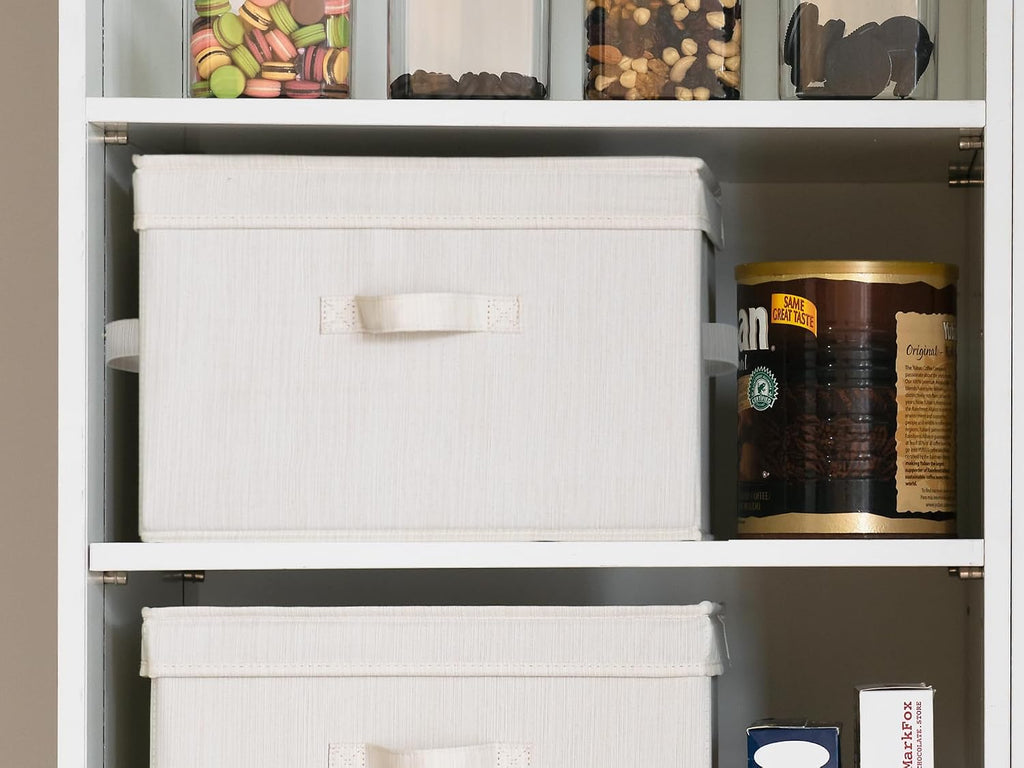 Fabric Storage Bins with Lid, Decorative Storage Boxes for Shelves, Stackable Closet Organizer Basket with Handles
