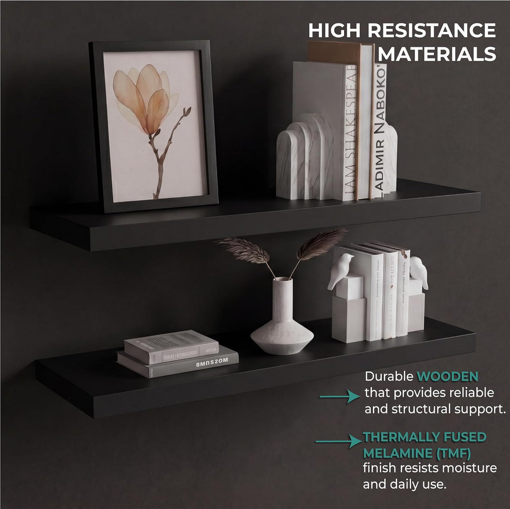 Ecco 31.5 inch Floating Shelves Set of 2 with Hidden Brackets, Modern Wall Mounted Display Shelves (Wengue)
