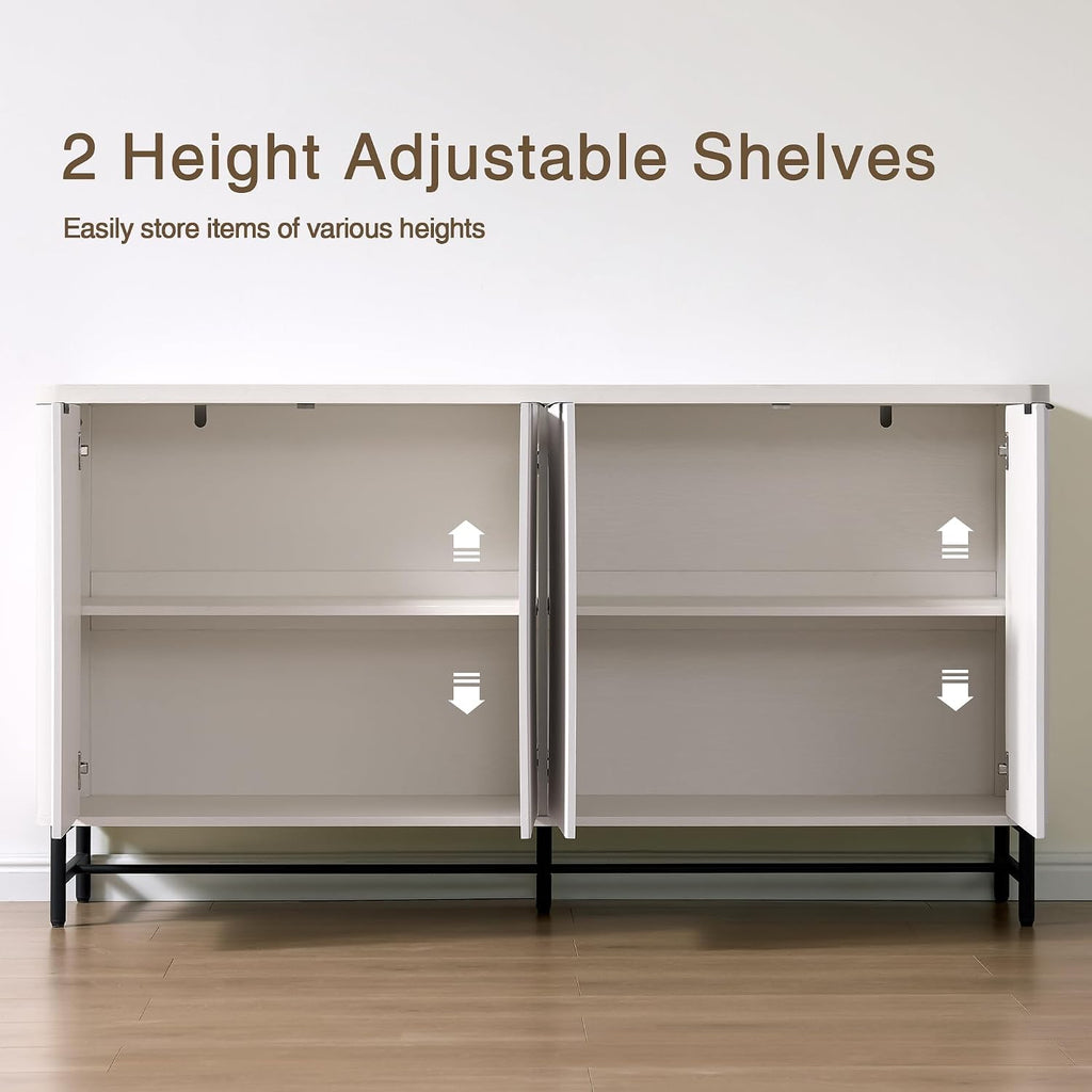65" Buffet Cabinet with Storage, Fluted Credenza Sideboard with 4 Doors & Adjustable Shelves
