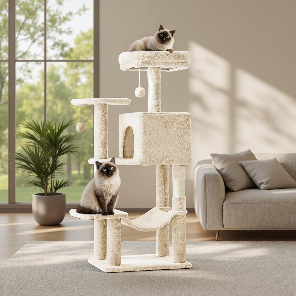 44 Inch Cat Tree Tower, Cat Climbing Tower with Natural Sisal Scratching Posts, Hammock