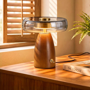Mid Century Modern Table Lamp, Wooden Mushroom Lamp, 10-Inch