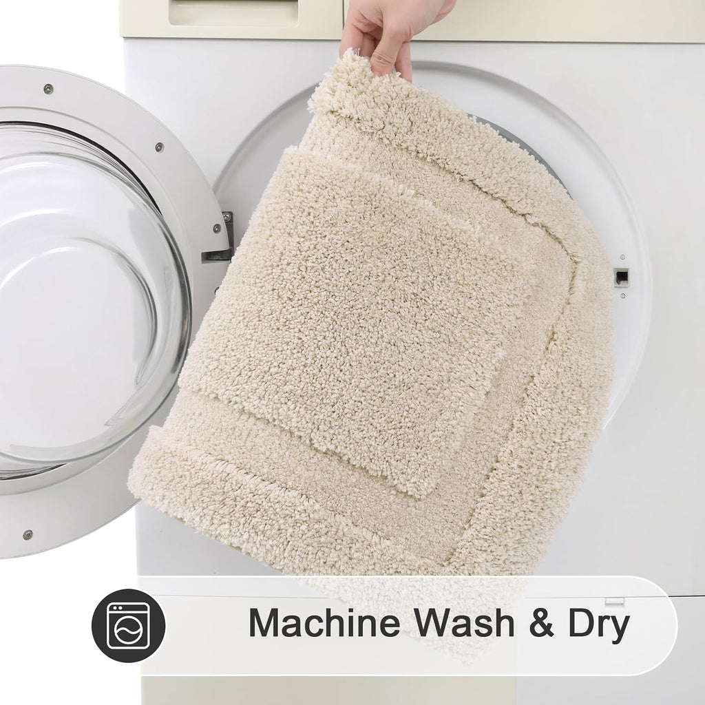 Soft Microfiber Bathroom Rugs Set 2 Pieces with Toilet Rug | Absorbent Plush Bath Mat U Shaped Contour Bath Rug, Non