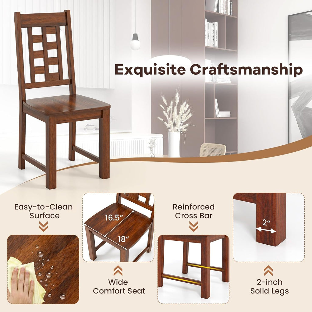 Set of 4 Dining Chairs, High Lattice Back Solid Wood Chair, Mid-Century Modern 4 Kitchen Chairs with Max Load 400 Lbs