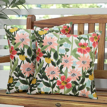 Outdoor Pillows Covers Pack of 2 Spring Summer Floral Waterproof Throw Pillow Covers 18X18 inch Outdoor Pillows