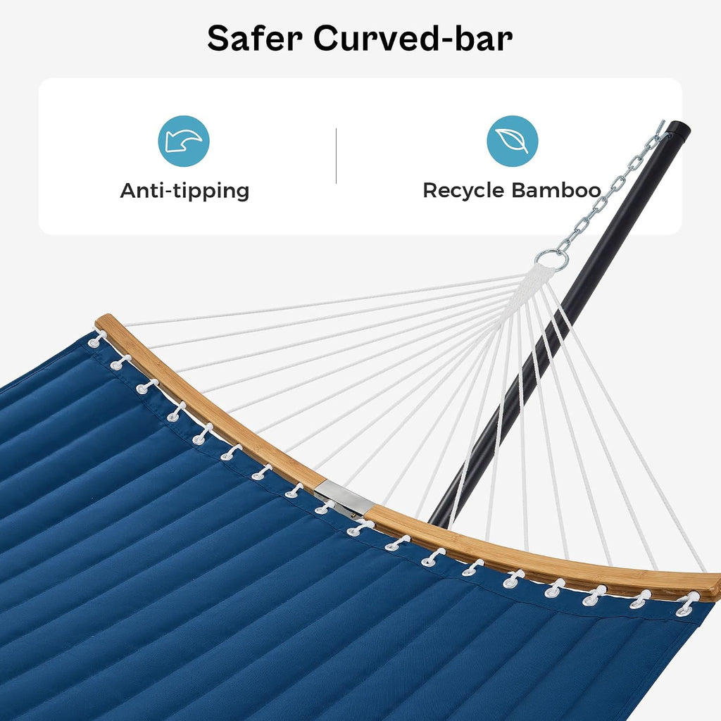 Curved-Bar Hammock with Stand, 2 Person Heavy Duty Hammock Frame, Detachable Pillow & Portable Carrying Bag, Perfect