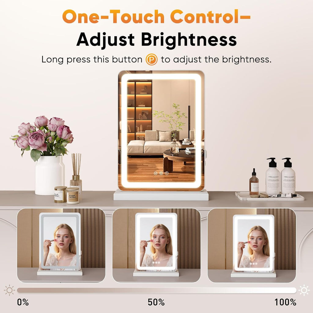 18"x13" LED Vanity Mirror with Lights, Dimmable 3 Color Modes Makeup Mirror with Memory Function, USB