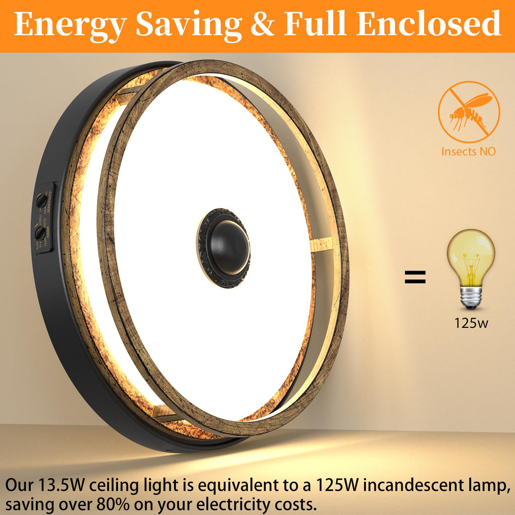 Motion Sensor Outdoor Ceiling Light, Outdoor Flush Mount LED Farmhouse Ceiling Light Fixtures, 12" Dusk to Dawn Porch